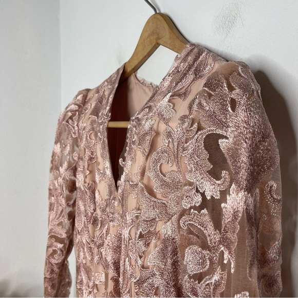 TADASHI SHOJI EVOTA LACE HANDKERCHIEF HEM COCKTAIL DRESS ANTIQUE PINK Size 4 NWT - Picture 10 of 17